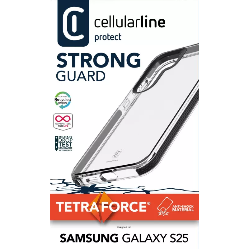Cellularline Tetra Force Strong Guard - Galaxy S25 Ultra-schützende, stoßfeste flexible Hülle mit integrierter Microban® antibakterieller Technologie