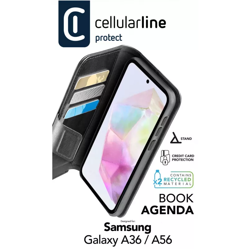 Cellularline Book Agenda – Galaxy A36/A56 Lederimitat-Buchhülle mit Magnetverschluss