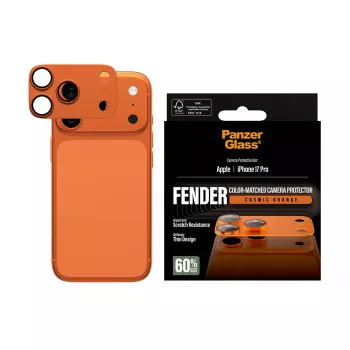 Kameraschutz PanzerGlass Fender für iPhone 17 Pro — Silikon, Cosmic Orange, kratz- und stoßfest