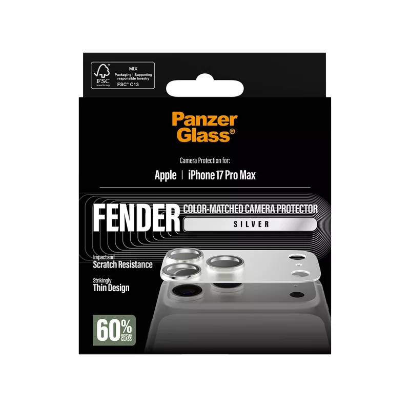 PanzerGlass Fender Kameraschutz für iPhone 17 Pro Max — Silikon, Silber, kratz- und stoßfest