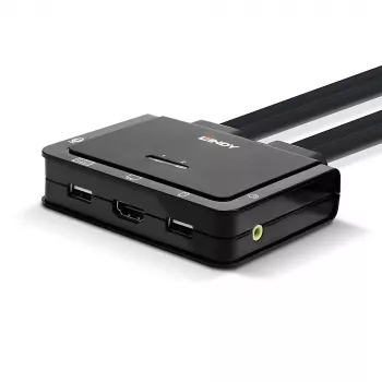 Lindy 2-Port-KVM-Switch, HDMI 4K60, USB 2.0 & Audio, Kabel, schwarz