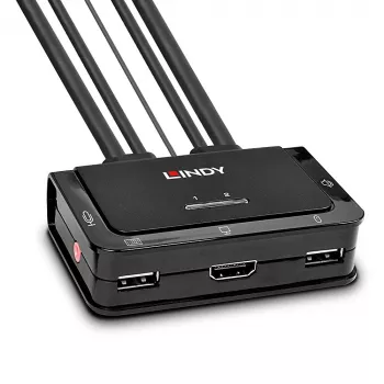 Lindy 2-Port-KVM-Switch, HDMI 4K60, USB 2.0 & Audio, Kabel, schwarz