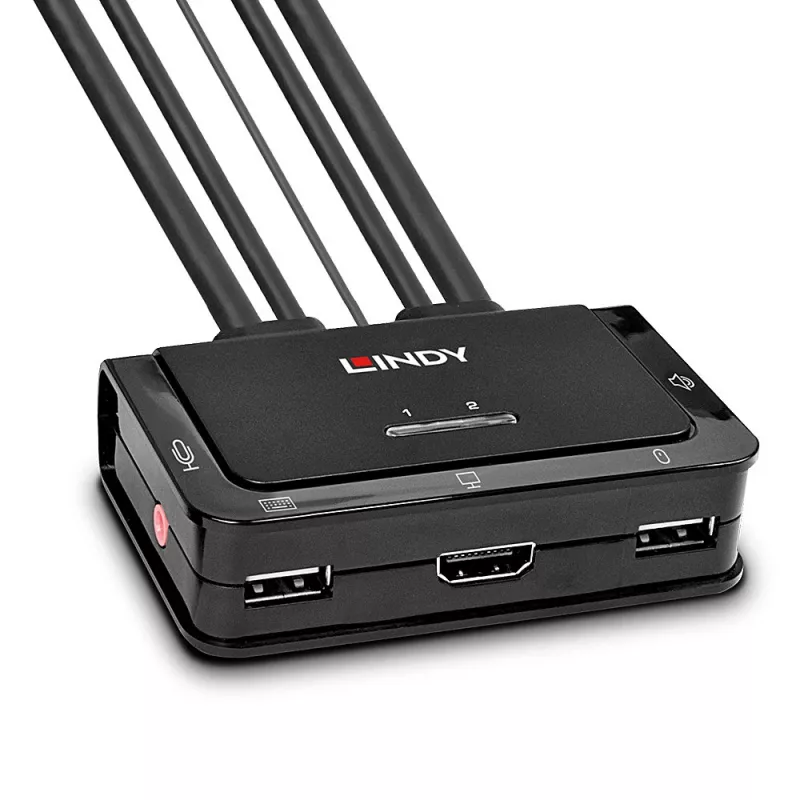 Lindy 2-Port-KVM-Switch, HDMI 4K60, USB 2.0 & Audio, Kabel, schwarz