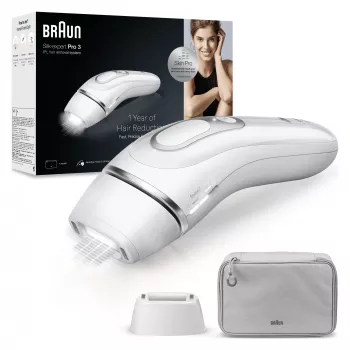 IPL-Haarentfernungsgerät BRAUN Silk‑expert Pro 3 PL3020 — Silber/Weiß, netzbetrieben, Aufsätze für Gesicht und Körper