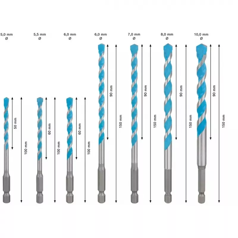 Bohrer-Set Bosch EXPERT HEX-9 MultiConstruction, 7 Stück (Ø5, 5.5, 6, 7, 8, 10 mm)