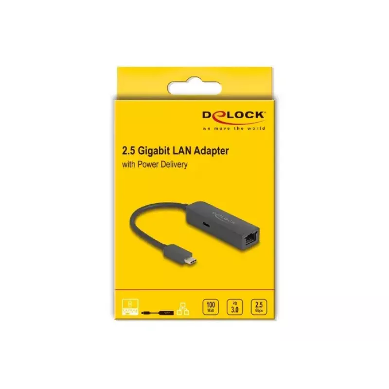 DeLOCK USB-Typ-C-Adapter 2,5 Gigabit LAN Stromversorgung 100 W