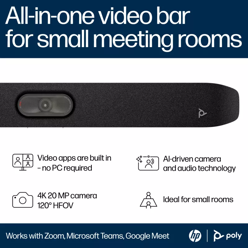 Video bar HP Poly Studio X32 All-In-One, 4K Ultra HD, 20 MP, 5 Personen, Wi‑Fi, Ethernet, Bluetooth (kein Netzteil, TAA)