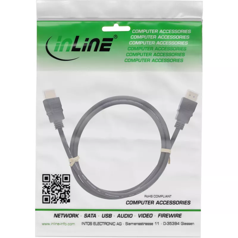 InLine HDMI-Kabel, HDMI High Speed mit Ethernet, Stecker / Stecker, schwarz, 2m