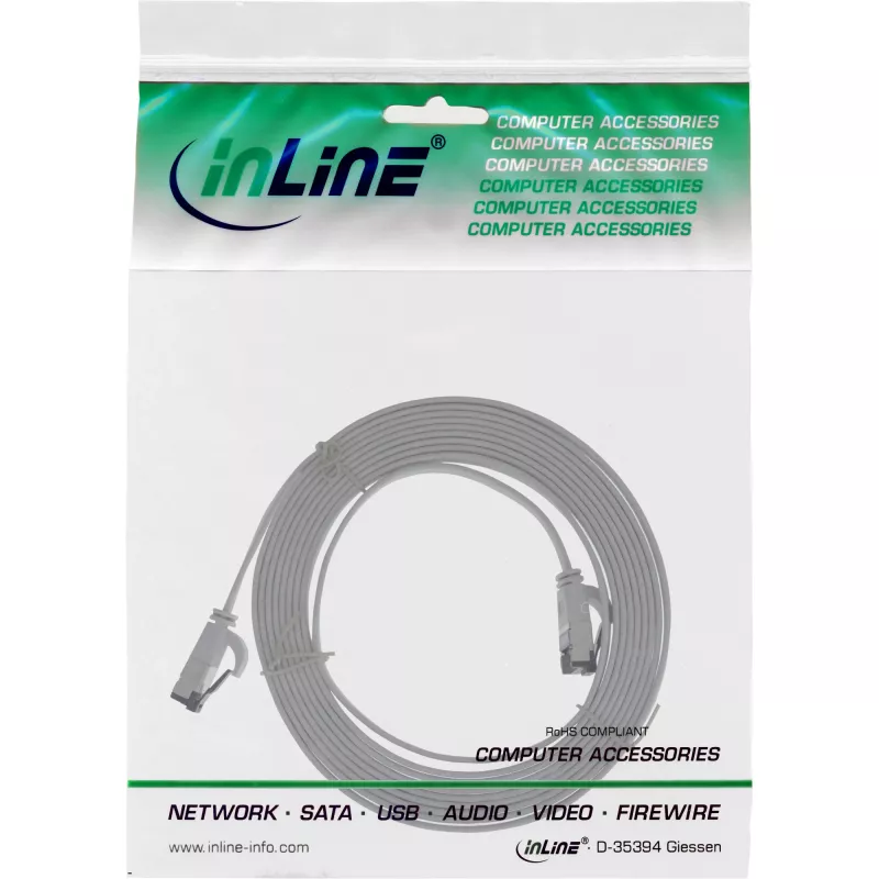 InLine Patchkabel flach, U/FTP, Cat.8.1, TPE halogenfrei, grau, 0,5 m