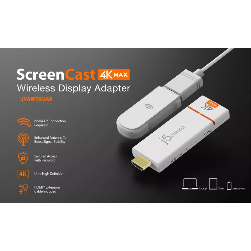 Wireless Display Adapter j5create ScreenCast 4K Max 2160p Weiß