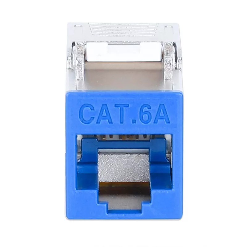 Intellinet Cat6a 10G geschirmter werkzeugloser schlank Keystone Jack, flach, blau, RJ-45, IDC, Buchse, Gold