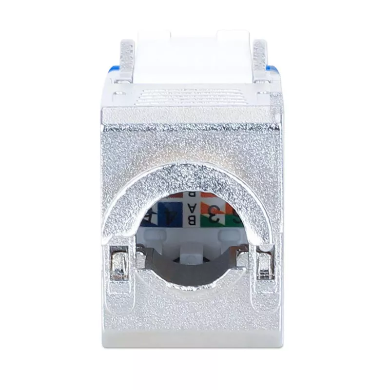 Intellinet Cat6a 10G geschirmter werkzeugloser schlank Keystone Jack, flach, blau, RJ-45, IDC, Buchse, Gold