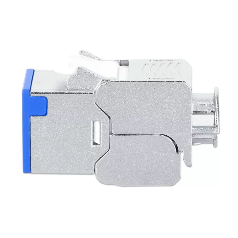 Intellinet Cat6a 10G geschirmter werkzeugloser schlank Keystone Jack, flach, blau, RJ-45, IDC, Buchse, Gold