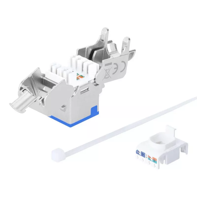 Intellinet Cat6a 10G geschirmter werkzeugloser schlank Keystone Jack, flach, blau, RJ-45, IDC, Buchse, Gold