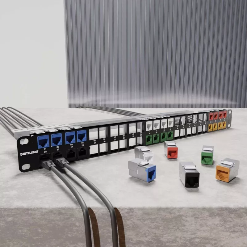 Intellinet Cat6a 10G geschirmter werkzeugloser schlank Keystone Jack, flach, blau, RJ-45, IDC, Buchse, Gold