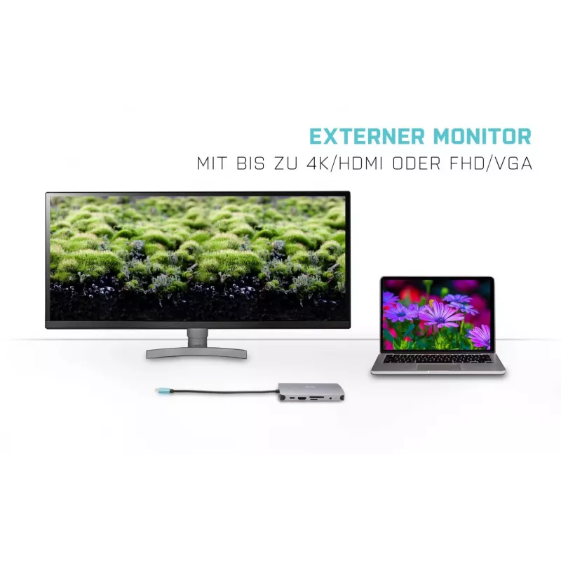 i-tec Metal USB-C Nano Dock HDMI/VGA mit LAN + Universal-Ladegerät 77 W