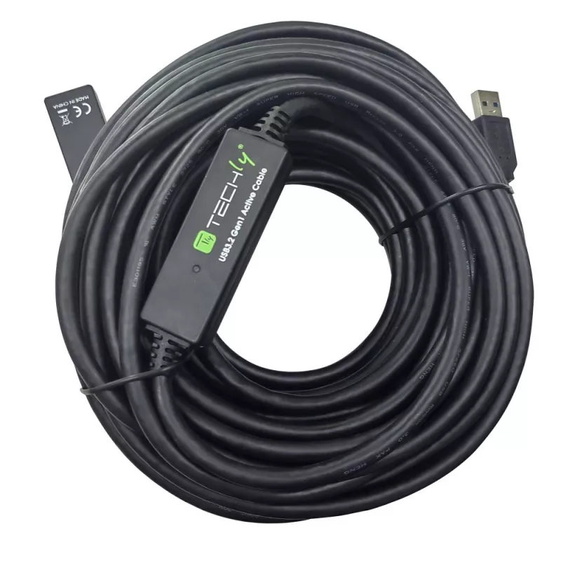 Techly ICUR30200G USB-Kabel USB 3.2 Gen 1 (3.1 Gen 1) 20 m USB A Schwarz