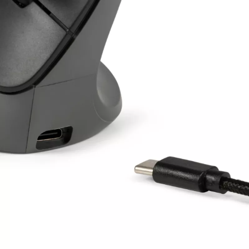 BakkerElkhuizen PRF Pro Maus Links, linkshändig, vertikales Design, Optisch, RF Wireless + Bluetooth + USB Type-C, 2400 DPI, Schwarz, Grau