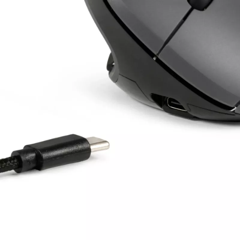 BakkerElkhuizen MidWay Maus rechts, Rechtshändig, Vertikales Design, Optisch, RF Wireless + Bluetooth + USB Typ-C, 2400 DPI, Grau, Schwarz