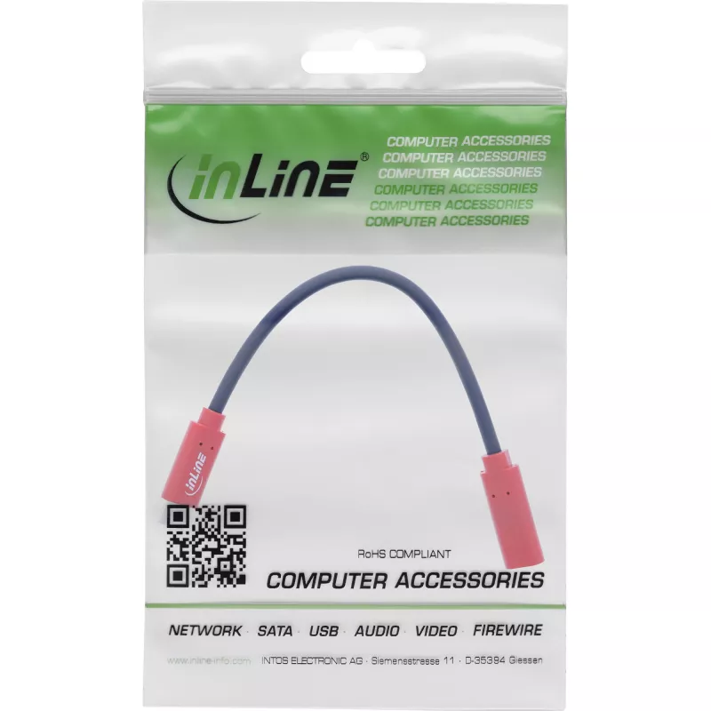 InLine 31654 USB-Datenblocker, USB-C Stecker-auf-Buchse Adapterkabel, 0,2 m, 240 W PD