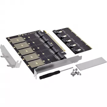 InLine 76619G Schnittstellenkarte, PCIe x16 auf 5x M.2 Key B SATA, inkl. Low-Profile-Blende