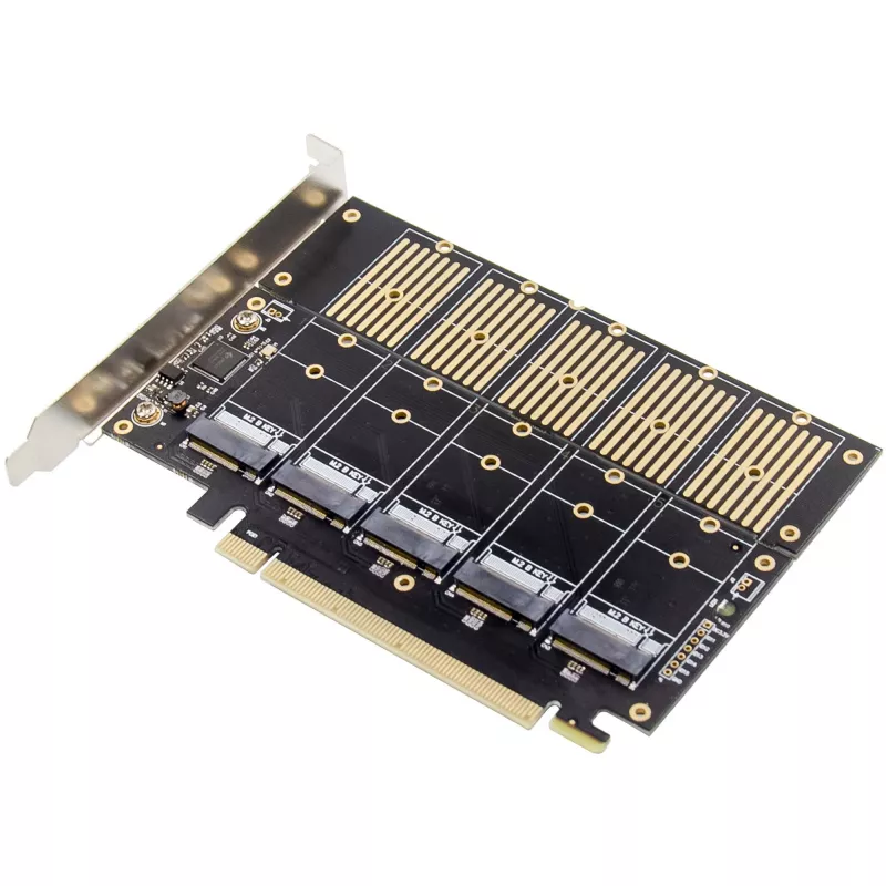 InLine 76619G Schnittstellenkarte, PCIe x16 auf 5x M.2 Key B SATA, inkl. Low-Profile-Blende