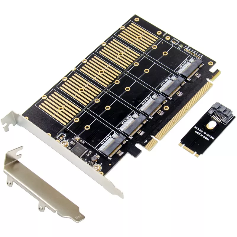 InLine 76619G Schnittstellenkarte, PCIe x16 auf 5x M.2 Key B SATA, inkl. Low-Profile-Blende