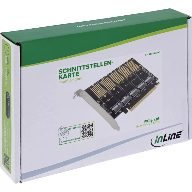 InLine 76619G Schnittstellenkarte, PCIe x16 auf 5x M.2 Key B SATA, inkl. Low-Profile-Blende