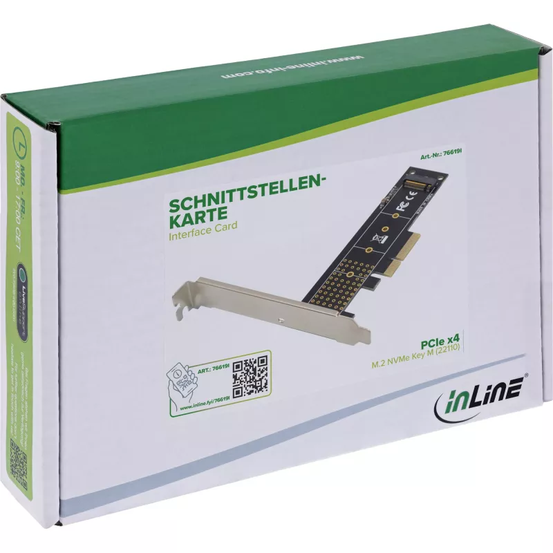 InLine 76619I Schnittstellenkarte PCIe x4 auf M.2 NVMe Key M (22110), Low-Profile