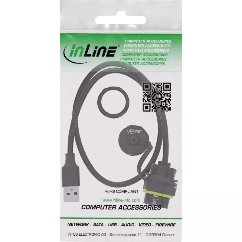 InLine USB-A-Kupplung IP68 geschirmt, Buchse auf Stecker, 0,5 m