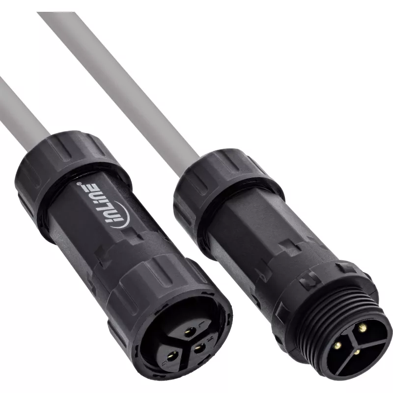 InLine 69927W IP68 Netzsteckverbinder, 3-polig, Stecker/Buchse, M20, Schwarz