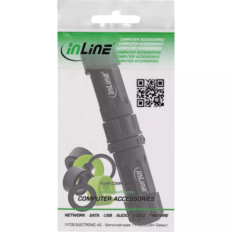 InLine 69927W IP68 Netzsteckverbinder, 3-polig, Stecker/Buchse, M20, Schwarz