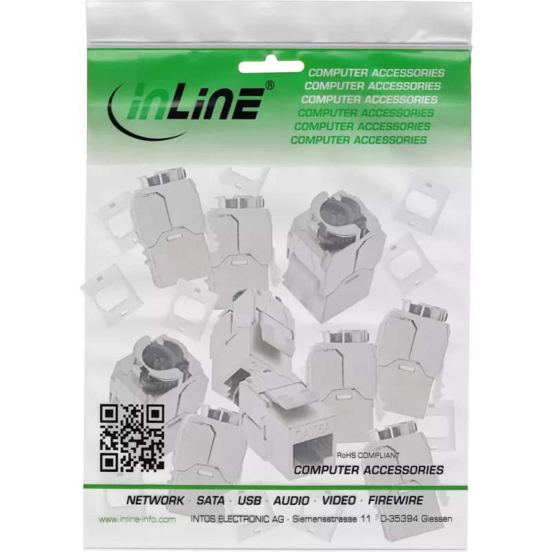 InLine 76202V Keystone RJ45 Buchse schlank, SNAP-In, Cat.6A, integrierter Kabelbinder, 10 Stück