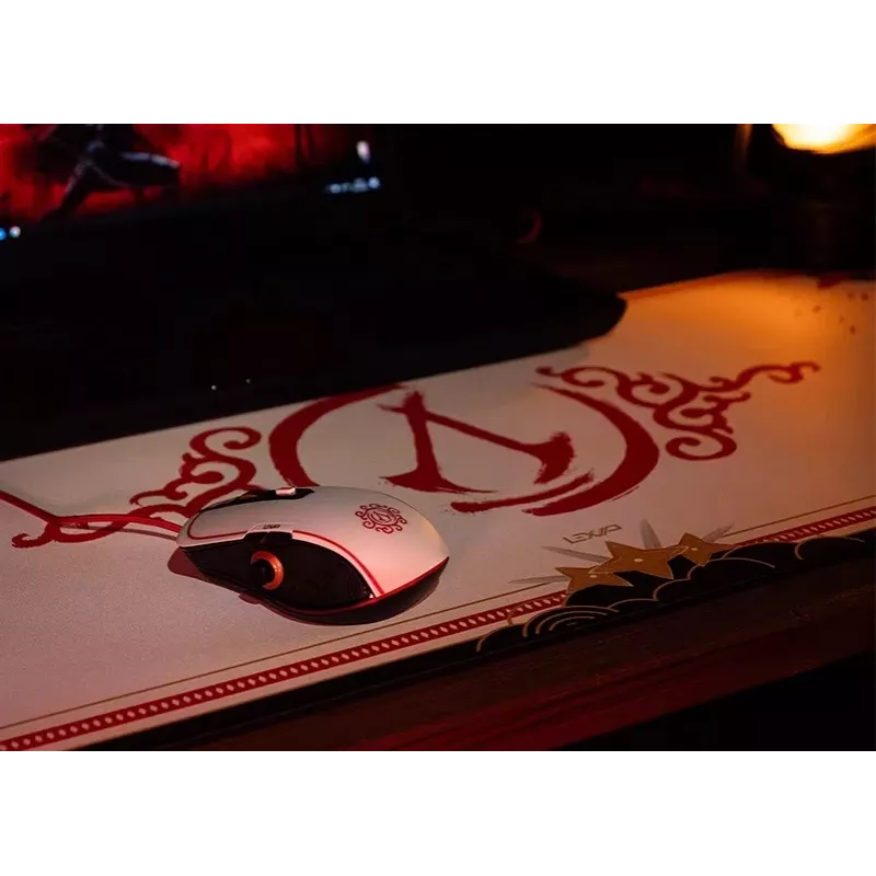 Lexip X Ubisoft - Assassin's Creed - Shadows Maus, Rechtshänder, Optisch, USB Typ-A, 12000 DPI, Schwarz, Gold, Rot, Weiß