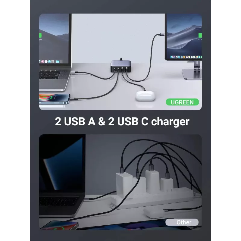 Ugreen Nexode 65 W Desktop-Schnellladegerät, 2x USB-A + 2x USB-C (90747)