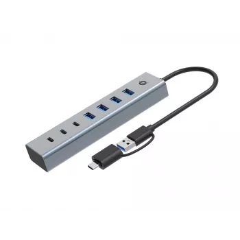 Conceptronic HUBBIES20GP 7-Port USB 3.0 Hub mit Netzteil, 5Gbps, USB-C x 3, USB-A x 4
