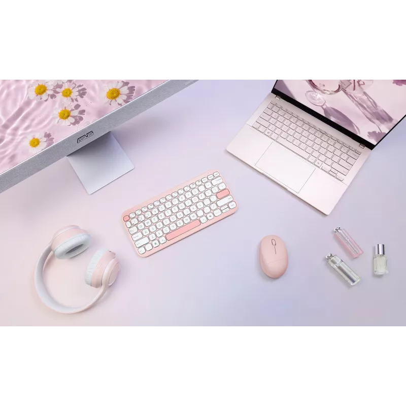 Kabellose ASUS Marshmallow KW100 75%-Bluetooth-Tastatur — QWERTZ Deutsch, Scherenschalter, Pink