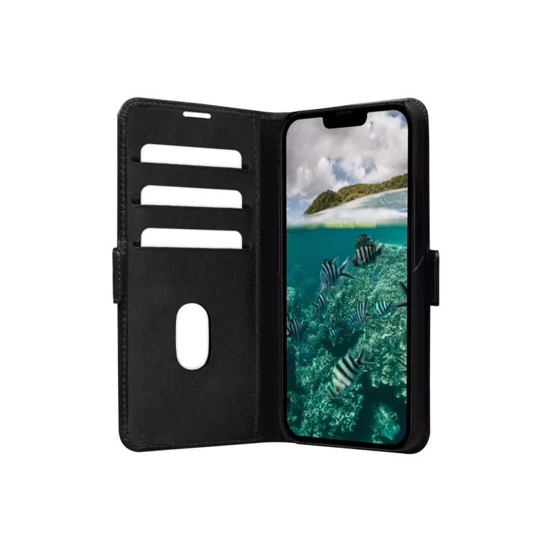 Wallet Case dbramante1928 Copenhagen für iPhone 14 Plus (6,7 Zoll) – Schwarz, 3 Kartenfächer, Tischaufsteller