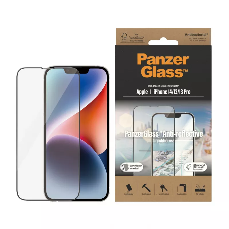 Bildschirmschutz PanzerGlass Anti-reflektierend für Apple iPhone 14 / 13 / 13 Pro — Temperiertes Glas, PET, Ultra-weit-Passform, EasyAligner