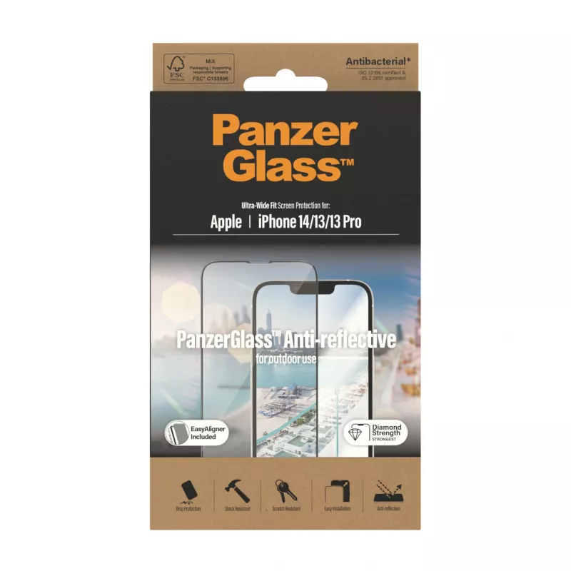 Bildschirmschutz PanzerGlass Anti-reflektierend für Apple iPhone 14 / 13 / 13 Pro — Temperiertes Glas, PET, Ultra-weit-Passform, EasyAligner