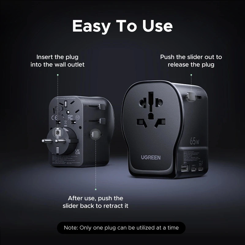 UGREEN S550 65W Universal-Reiseadapter, 2x USB-C + USB-A, 55001