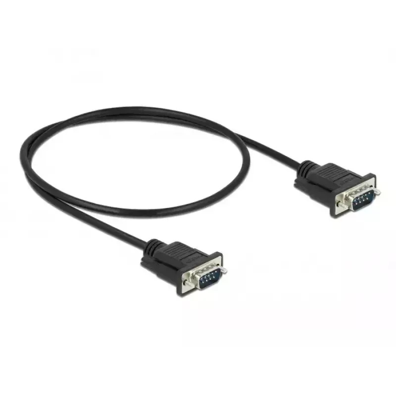 Delock RS-232 Serielles Kabel, D-Sub 9 Stecker auf Stecker, schlankes Steckergehäuse, 0,5 m, Schwarz