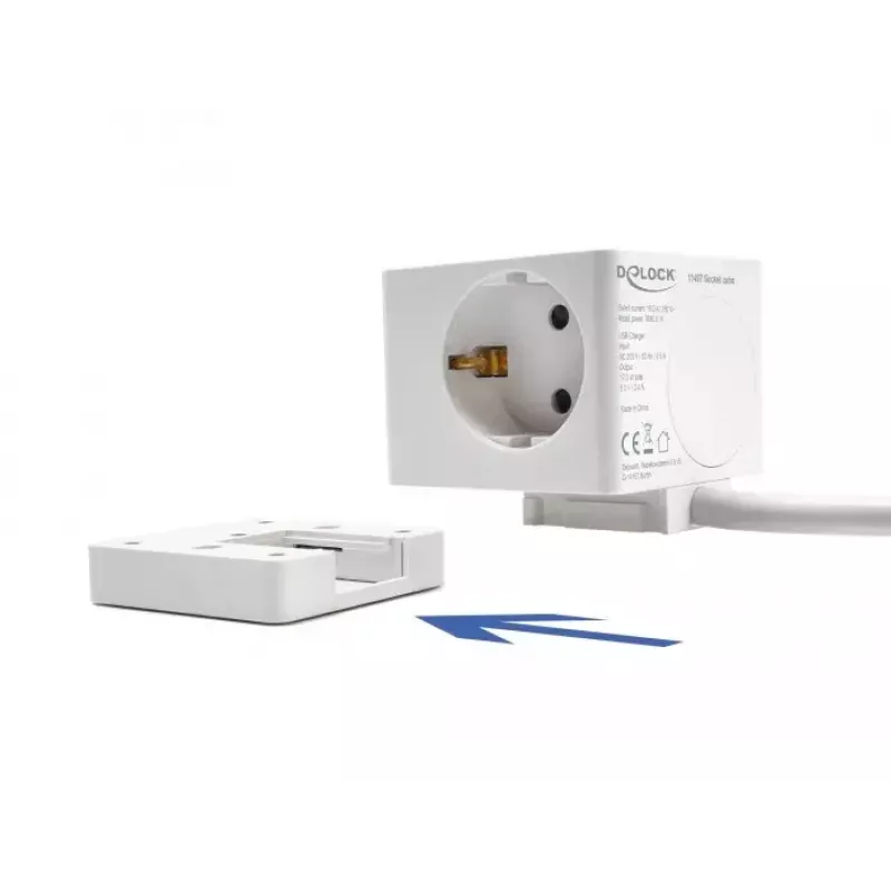 DeLOCK 11497 3-fach Steckdosenwürfel mit 1,5 m Verlängerungskabel, USB-Ladegerät, Kindersicherung, Weiß