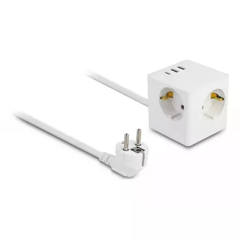 DeLOCK 11497 3-fach Steckdosenwürfel mit 1,5 m Verlängerungskabel, USB-Ladegerät, Kindersicherung, Weiß
