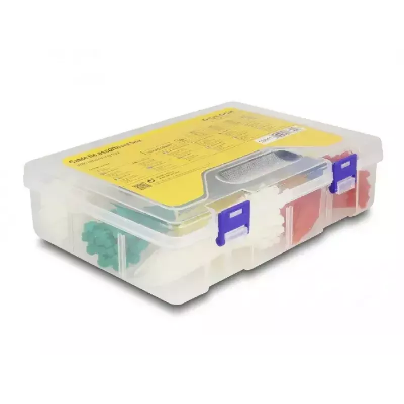 DeLOCK Kabelbinder-Sortimentsbox mit Spannwerkzeug, 350 Stk., Mehrfarbig