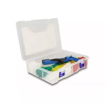 DeLOCK Kabelbinder-Sortimentsbox mit Spannwerkzeug, 350 Stk., Mehrfarbig