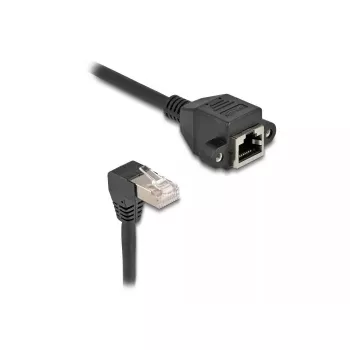 DeLOCK Netzwerk-Verlängerungskabel S/FTP RJ45 90° gewinkelt auf RJ45 Cat.6A 1 m schwarz