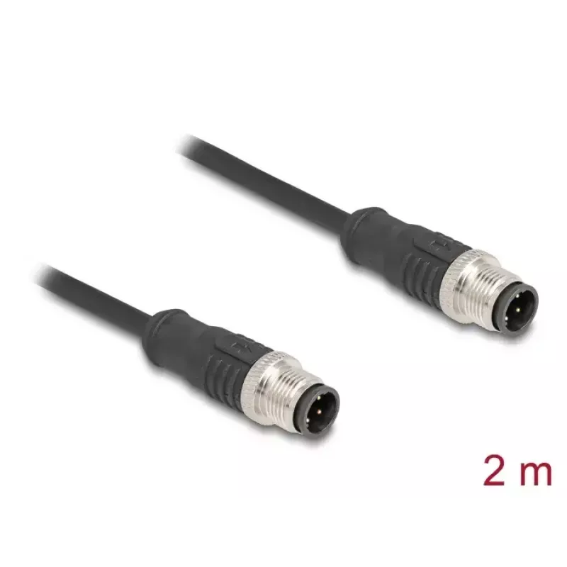 Netzwerkkabel DeLOCK M12 Kabel D-kodiert 4-polig Stecker auf Stecker Cat5e 2 m Schwarz