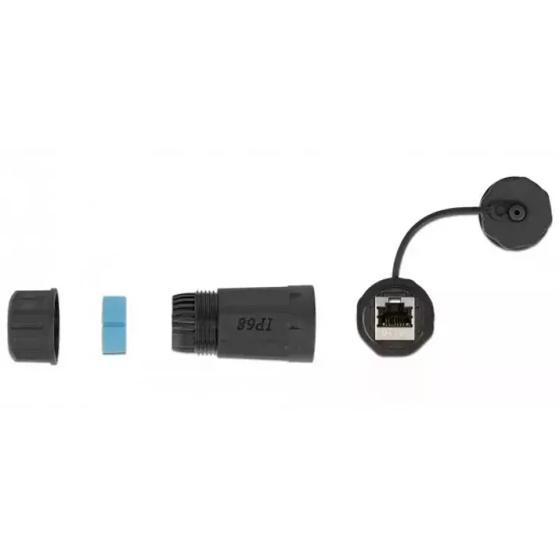 DeLOCK 86701 wasserdichter RJ45 Buchse-zu-Buchse Cat.6A Kuppler mit Kappe, Schwarz