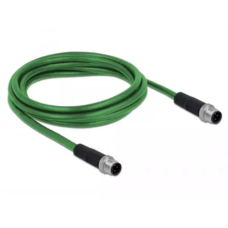 DeLOCK 85918 Industrielles M12 D-codiertes 4-Pin Stecker-zu-Stecker-Kabel, SF/FTP, halogenfrei, 2 m, grün